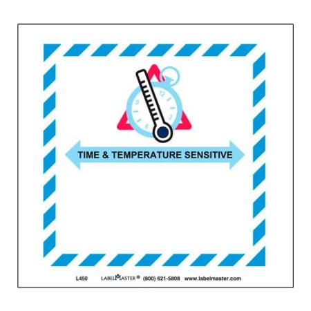 American Labelmark Co LabelMaster Labels w/ "Time & Temperature Sensitive" Print, 4-3/4"L x 5"W, White, Roll of 50 L450S